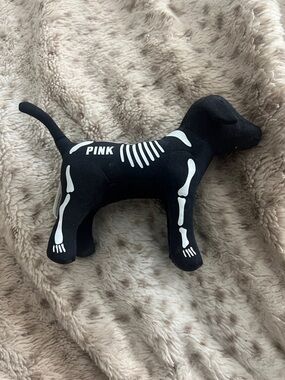 PINK Victoria's Secret Black & White Skeleton Dog Plush Squeaky Toy